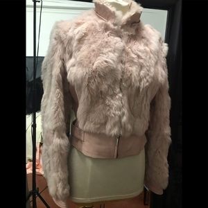 Rabbit Fur Pink and leather Short Coat
